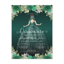 Floral Emerald Green Dress Birthday Quinceanera