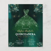 Floral Emerald Green Dress Birthday Quinceanera Flyer (Voorkant)