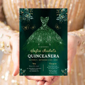 Floral Emerald Green Dress Birthday Quinceanera Folie Uitnodiging