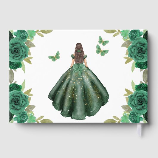 Floral Emerald Green Dress Birthday Quinceanera Gastenboek (Achterkant)