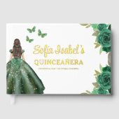 Floral Emerald Green Dress Birthday Quinceanera Gastenboek (Voorkant)