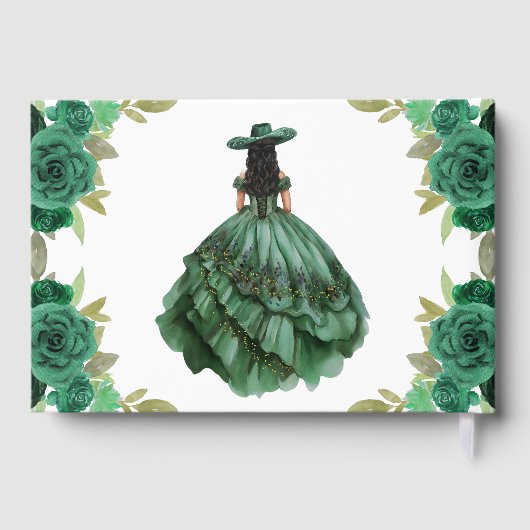 Floral Emerald Green Dress Birthday Quinceanera Gastenboek (Achterkant)