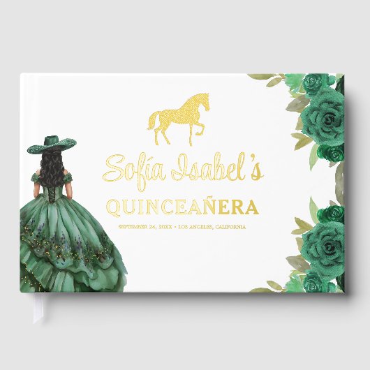 Floral Emerald Green Dress Birthday Quinceanera Gastenboek (Voorkant)