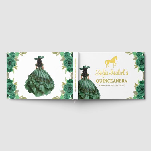 Floral Emerald Green Dress Birthday Quinceanera Gastenboek (Volledig)