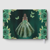 Floral Emerald Green Dress Birthday Quinceanera Gastenboek (Achterkant)