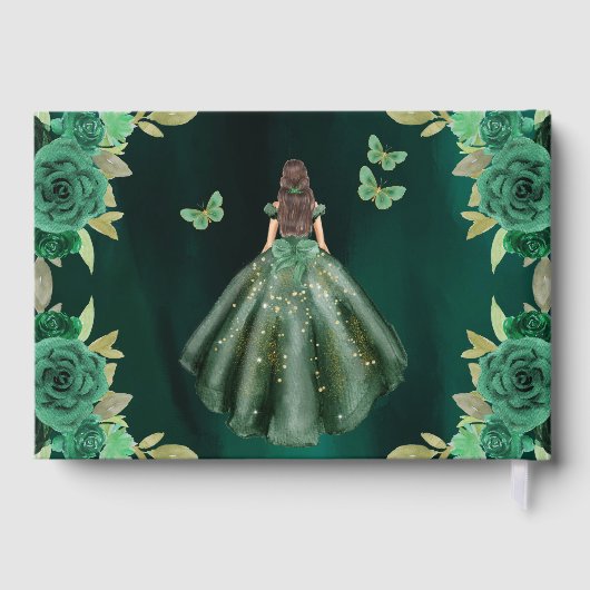 Floral Emerald Green Dress Birthday Quinceanera Gastenboek (Achterkant)
