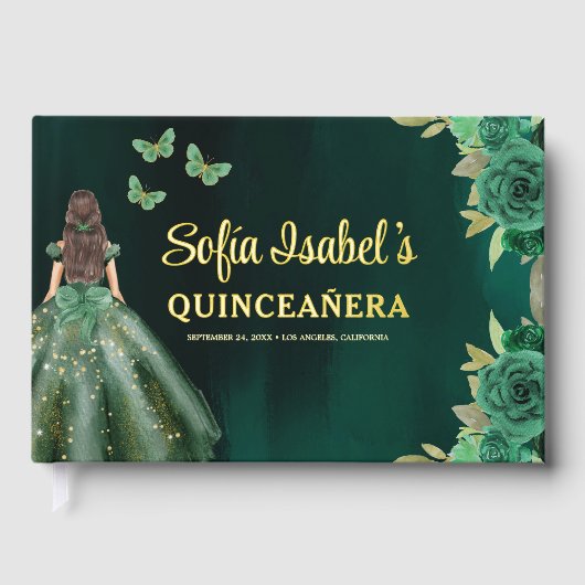 Floral Emerald Green Dress Birthday Quinceanera Gastenboek (Voorkant)