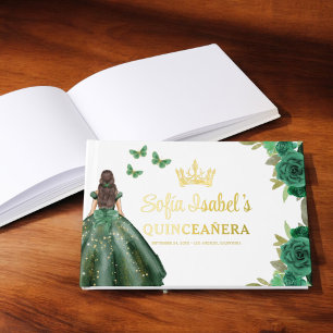 Floral Emerald Green Dress Birthday Quinceanera Gastenboek