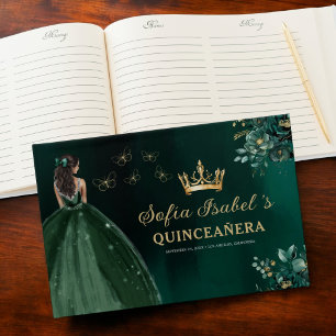 Floral Emerald Green Dress Birthday Quinceanera Gastenboek