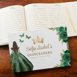 Floral Emerald Green Dress Birthday Quinceanera Gastenboek