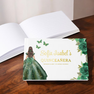 Floral Emerald Green Dress Birthday Quinceanera Gastenboek