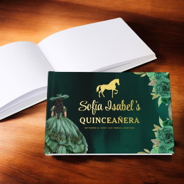 Floral Emerald Green Dress Birthday Quinceanera Gastenboek