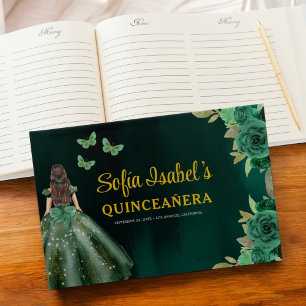 Floral Emerald Green Dress Birthday Quinceanera Gastenboek