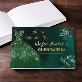 Floral Emerald Green Dress Birthday Quinceanera Gastenboek
