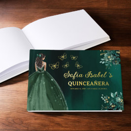 Floral Emerald Green Dress Birthday Quinceanera Gastenboek