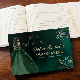 Floral Emerald Green Dress Birthday Quinceanera Gastenboek