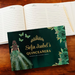 Floral Emerald Green Dress Birthday Quinceanera Gastenboek