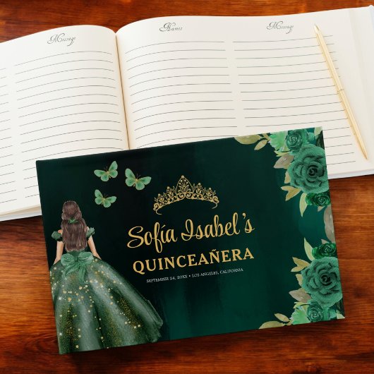 Floral Emerald Green Dress Birthday Quinceanera Gastenboek