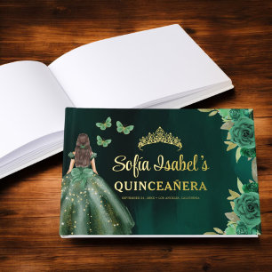 Floral Emerald Green Dress Birthday Quinceanera Gastenboek
