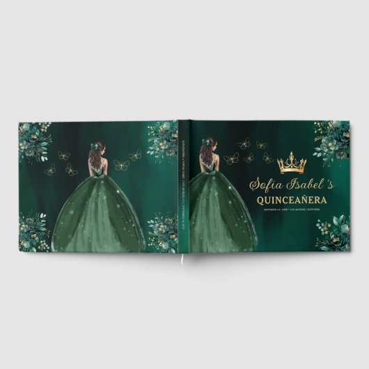 Floral Emerald Green Dress Birthday Quinceanera Gastenboek (Volledig)