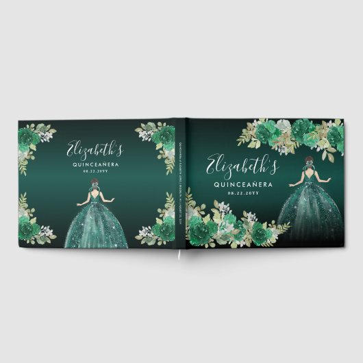 Floral Emerald Green Dress Birthday Quinceanera Gastenboek (Volledig)