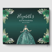 Floral Emerald Green Dress Birthday Quinceanera Gastenboek (Achterkant)