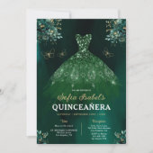 Floral Emerald Green Dress Birthday Quinceanera Kaart (Voorkant)