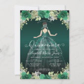 Floral Emerald Green Dress Birthday Quinceanera Kaart (Voorkant)