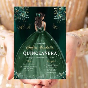 Floral Emerald Green Dress Birthday Quinceanera Kaart