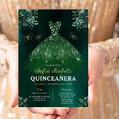 Floral Emerald Green Dress Birthday Quinceanera Kaart