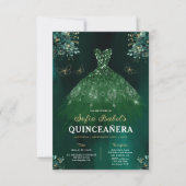 Floral Emerald Green Dress Birthday Quinceanera Kaart (Voorkant)