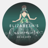 Floral Emerald Green Dress Birthday Quinceanera Ronde Sticker (Voorkant)