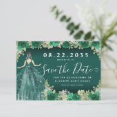 Floral Emerald Green Dress Birthday Quinceanera Save The Date (Staand voorkant)