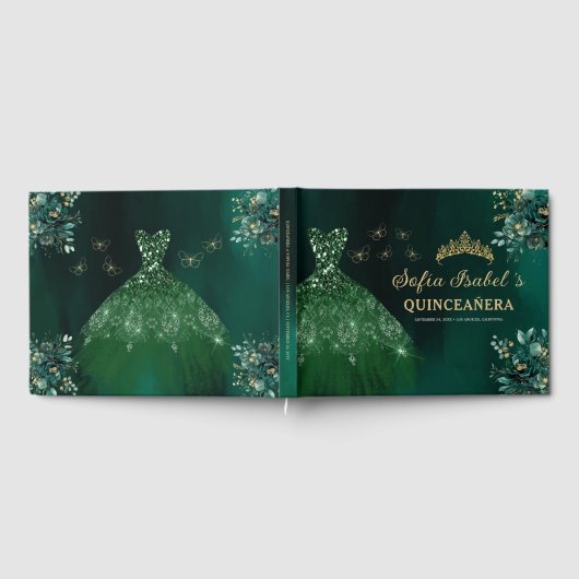 Floral Emerald Green Dress Verjaardag Quinceanera  Gastenboek (Volledig)