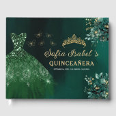 Floral Emerald Green Dress Verjaardag Quinceanera  Gastenboek (Voorkant)