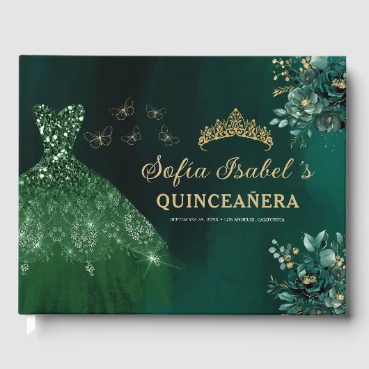 Floral Emerald Green Dress Verjaardag Quinceanera  Gastenboek (Voorkant)
