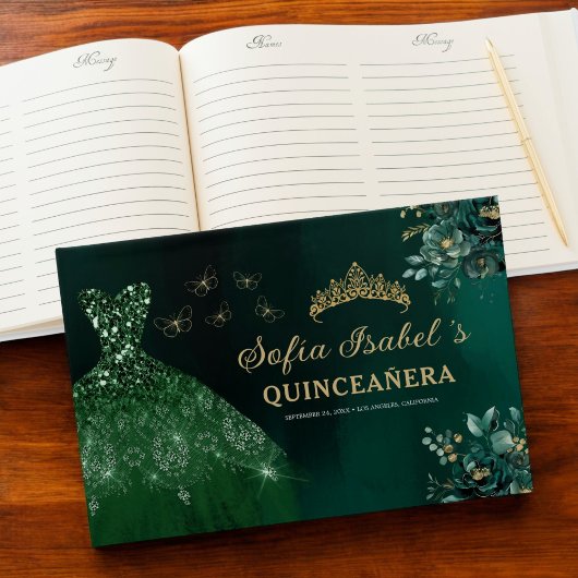 Floral Emerald Green Dress Verjaardag Quinceanera  Gastenboek