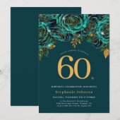 Floral Emerald Green en Gold 60e verjaardag Kaart (Voorkant / Achterkant)