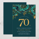 Floral Emerald Green en Gold 70e verjaardag Kaart (Voorkant / Achterkant)