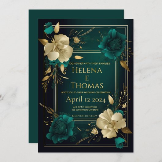 Floral Emerald Green en Gold Kaart (Voorkant / Achterkant)