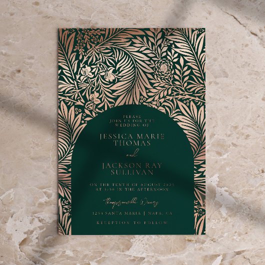 Floral Emerald Green en Roos Gold Wedding Folie Uitnodiging