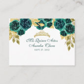 Floral Emerald Green Gold Arch Quinceañera Informatiekaartje (Achterkant)