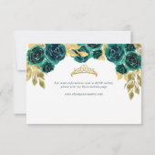 Floral Emerald Green Gold Arch Quinceañera RSVP Kaartje (Achterkant)