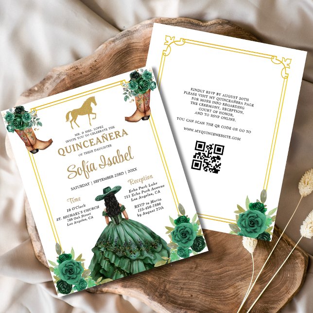Floral Emerald Green Gold Boots Horse Quinceanera (Creator heeft geüpload)