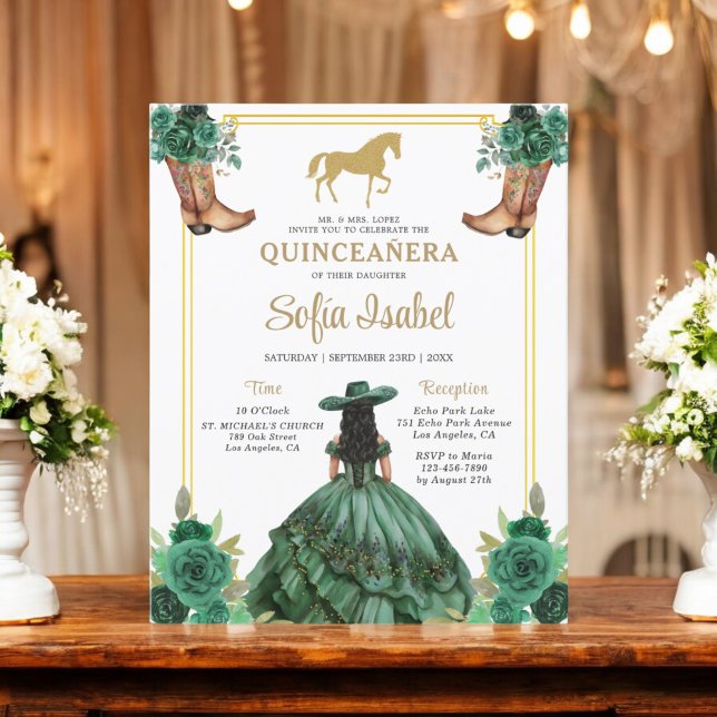Floral Emerald Green Gold Boots Horse Quinceanera (Creator heeft geüpload)