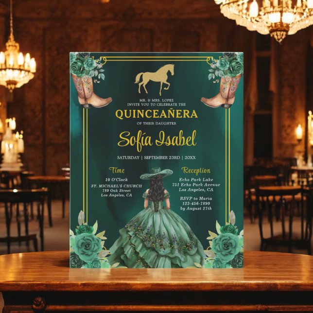 Floral Emerald Green Gold Boots Horse Quinceanera (Creator heeft geüpload)
