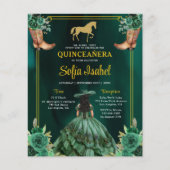 Floral Emerald Green Gold Boots Horse Quinceanera Flyer (Voorkant)