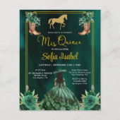 Floral Emerald Green Gold Boots Horse Quinceanera Flyer (Voorkant)