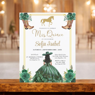 Floral Emerald Green Gold Boots Horse Quinceanera Flyer