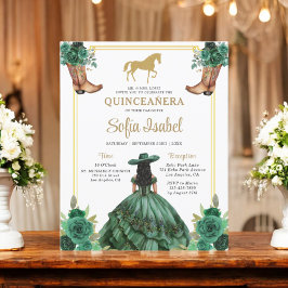 Floral Emerald Green Gold Boots Horse Quinceanera Flyer